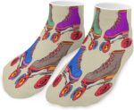 Retro Colorful Roller Skates Socks Low Cut Ankle Short Sock Novelty Casual Invisible Liner Socks for Men Women