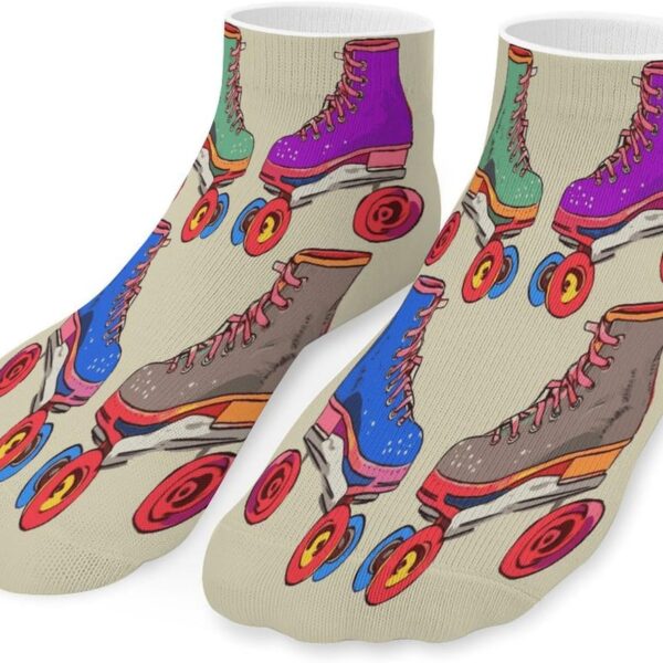 Retro Colorful Roller Skates Socks Low Cut Ankle Short Sock Novelty Casual Invisible Liner Socks for Men Women