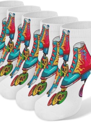 Colorful Roller Skates Sock for Men Women Breathable Casual Socks Cute Low Socks Personality Running Sock Travel Running