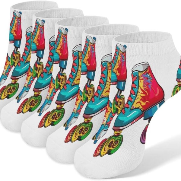 Colorful Roller Skates Sock for Men Women Breathable Casual Socks Cute Low Socks Personality Running Sock Travel Running