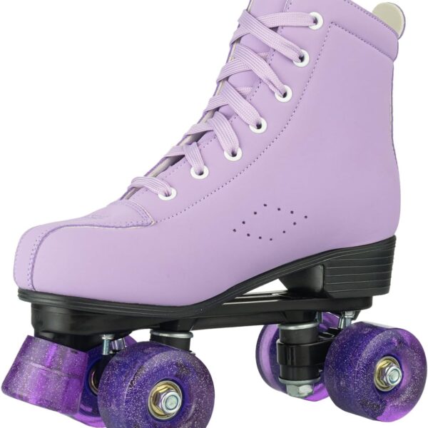 Roller Skates for Girls and Women, Cozy PU Leather Gradient Color Skates with Flash Wheels, Indoor Outdoor Skates for Beginner