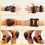 Kids Protective Gear Set - Knee Pads Elbow Pads with Wrist Guards for A 3-12 | 3-in-1 Safety Protective Gear for Skating, Cycling, Biking, Roller Skates, Scooters (Orange, ‎S(3-7Years))