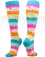 Rainbow Sprinkle Over the Calf Sports Socks – Fun & Colorful Athletic Socks for Girls, Boys, Women & Youth