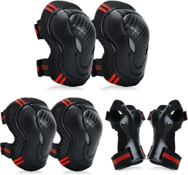 Adjustable Kids Knee Pads Elbow Pads Wrist Guards Set for 3-8 Years Child Protective Gear Set for Roller Skates,,Bike,Cycling, Skateboard, Inline Skating, Scooter Riding Sports,Football
