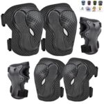 Knee Pads for Kids Knee Pads and Elbow Pads 6 in 1 Protective Gear Set with Wrist Guard for Boys Girls Skateboarding Inline Roller Skating Cycling Scooter(Black)